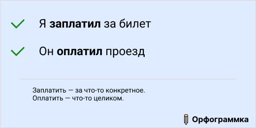 Заплатить и оплатить: разница